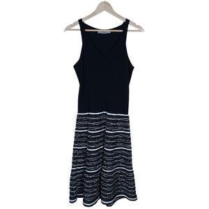 D. Exterior Dress Medium Black Textured Knit Sleeveless V Neck A Line Mini